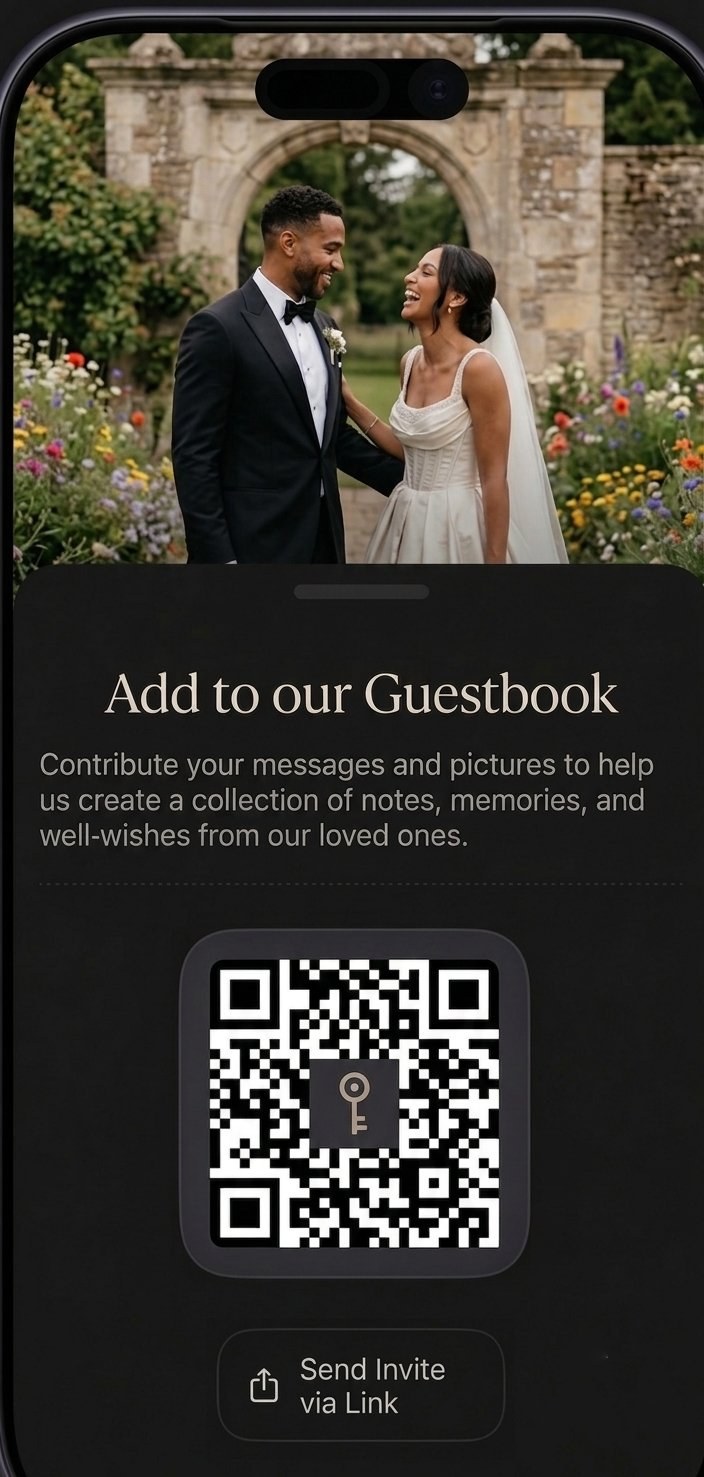 Folio app showing a QR code invite for guests to join the wedding film
