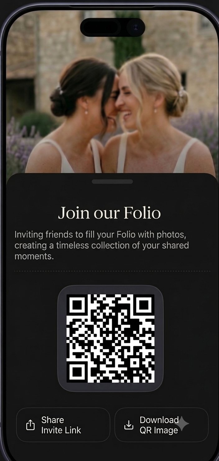 QR code invite screen in Folio app for joining a shared film