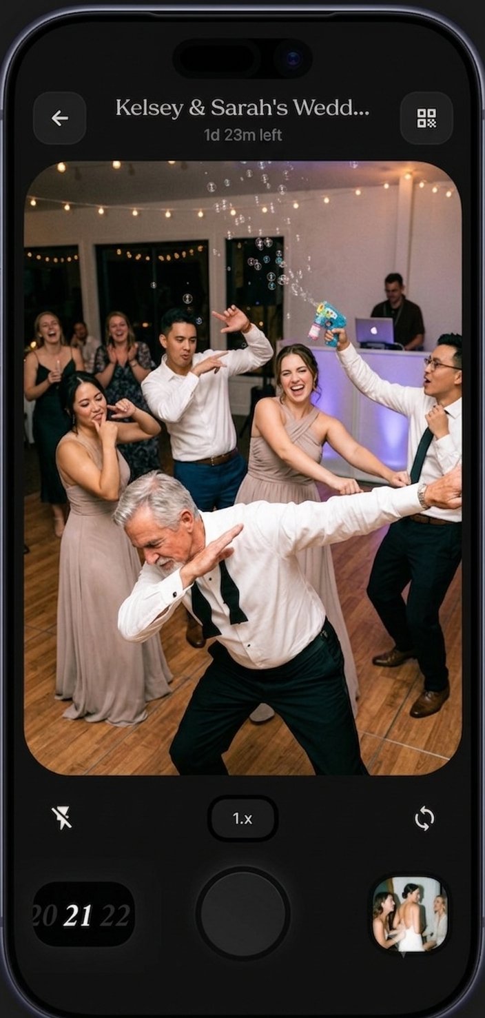 Dance floor moment captured by a guest at a wedding using Folio